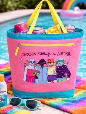 Target Insulated Cooler Tote Pink Blue Festival Beach Bag NWT